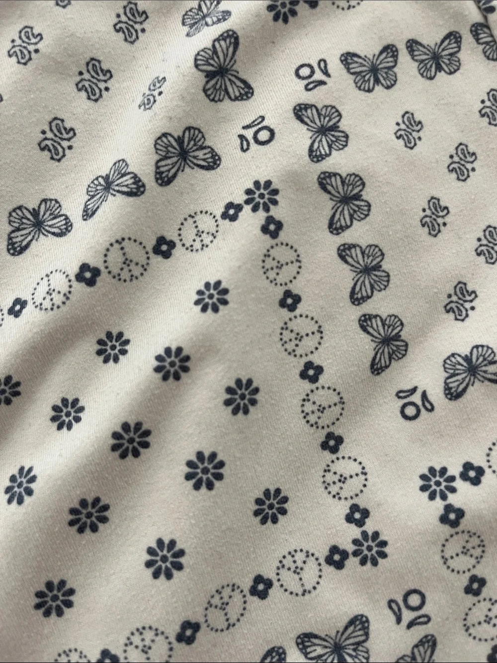 wonder nation Cream and Navy Printed Short-Sleeve Pajama Set with Pink Trim